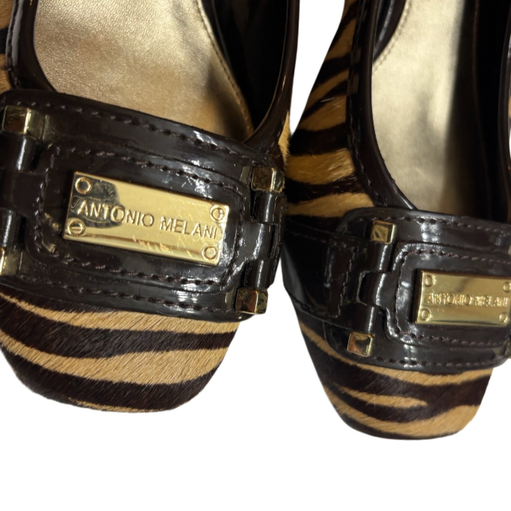 ANTONIO MELANI Brown & Tan Zebra-Print Horse Hair Ballet Flat w/Buckle Size 6 - Picture 3 of 11